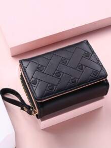 Furlong Lach 1 pieza Cartera corta de mujer con bordado en forma de corazón, cierre de cremallera versátil y sencillo, monedero con gran capacidad, cartera de mujer de tres pliegues con portador de tarjetas, mini cartera, cartera pequeña para mujer