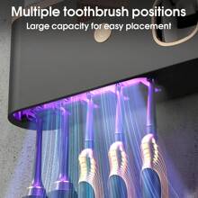 Intelligent UV Toothbrush Sanitizer Holder And 5 Slots Toothbrush Holders, Toothbrush Holder Wall Mounted With Toothpaste Dispenser, USB/Solar Rechargeable Toothbrush Sterilizer, Bathroom Toothbrush Sanitizer, Without Drilling Home Bathroom Decor Fall Decor Back To School - 黑金色 - 查看 8