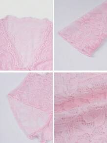 女士性感修身蕾丝镂空长袖上衣 - 粉色 - 查看 9