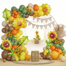Conjunto de decoración de arco con globos de girasol, globos de color amarillo mostaza neutro, beige y marrón con globos de lámina de girasol, adecuado para decoración de fiesta de boda, cumpleaños o fiesta temática de girasol o abeja - Multicolor - Ver 11
