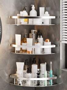 Two Triangle Bathroom Shelf Household Bathroom Supplies Storage Rack Kitchen Storage Organizer No Drill Wall Mounted Shampoo Bottle Shower Corner Rack Toilet Storage Rack Aluminum Bathroom Kitchen Accessories - MultiWarna - View 2