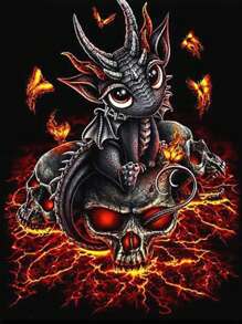 1 套 5D DIY 钻石画套件，小龙坐在骷髅上，数字点钻石刺绣艺术十字绣帆布画工艺品、墙壁装饰和送给家人、爱人、朋友的礼物 - 彩色 - 查看 2