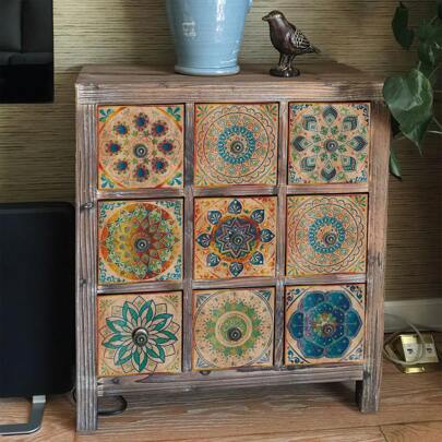 24PCS- Nordic Home Tile, Floral Pattern, Wall Decal, Vinyl Decal For Home Decorations, Self-Adhesive Wall Stickers,Black&White Style,Kitchen Bathroom Bedroom Living Room Dining Room, Waterproof, Oil And Moisture Proof, Decorative Tile Stickers, Wall Renovation Floor Stickers For Home Decor