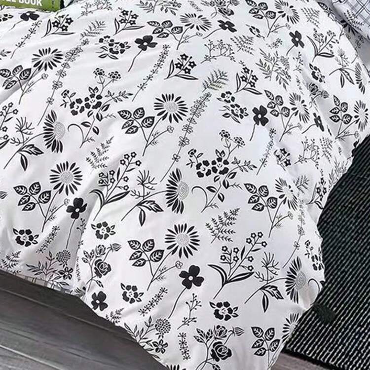 3件式黑白碎花被套套裝（1件被套+2件枕頭套）清醒風格適用於臥室和所有季節 160*200/200*220多種規格可選 - 黑白碎花(200*200CM+2PC 70*80CM) - 查看 2