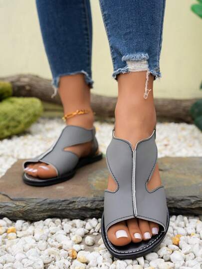 Soft Leather Athletic Sandals, Comfortable & Suitable For Outdoor Wear, Flat Sandals For Women, New Summer Style