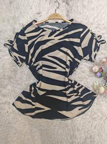 VILA DAS COMPRAS LTDA WOMEN'S CREPINHO SHORT SLEEVE BLOUSE - 黑色 - 查看 1