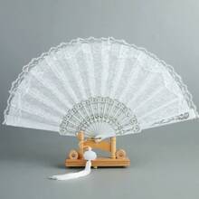 1pc Antique Style Double Layer Orchid Lace Folding Fan, Plastic Dance Fan - Multicolor - View 6