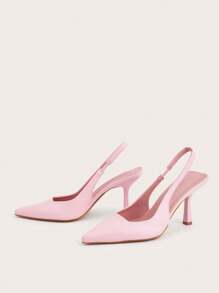 Sexy Pointed Toe Exposed Heel Strap Stiletto High Heels, Pink, For Wedding Party - Pink - View 4