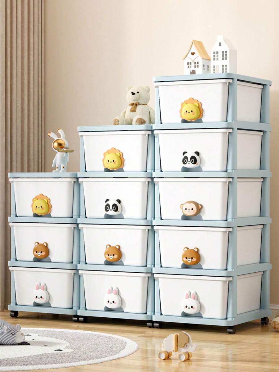 1pc Multi-Function Plastic Storage Cabinet With Drawers, Desktop File Storage Box, 2-6 Tiers Options, 13.4 Inches Wide, Bedroom & Home Multi-Purpose Storage Box, Plastic Drawer Type Storage Cabinet, Toy Organizer - Light Blue - View 1