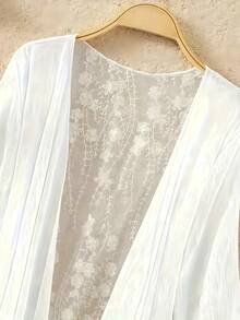 1 件女式休闲蕾丝罩衫，中长款宽松海滩度假透明蕾丝罩衫 - 白色 - 查看 2