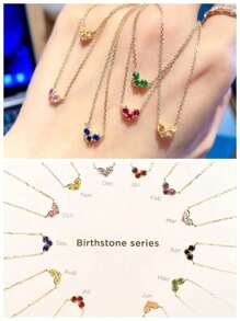 S925 Sterling Silver Birthstone Pendant Necklace Personalized Multicolor Zirconia Heart-Shape Birthday Necklace Mothersday Jewelry Gifts For Mama Women