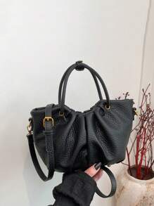 1 Pc Fashionable Elegant Versatile And Elegant Solid Color Lichee Pattern PU Leather Multifunctional Pleated Cloud Bag Double Handle Zipper Strap Detachable Long Shoulder Strap Women's Handbag Can Be Slung Diagonally Suitable For Daily Commuting Leisure Shopping And Casual Clothing Matching