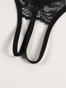 女士性感黑色开裆蕾丝字母印花丁字裤 - 黑色 - 查看 5