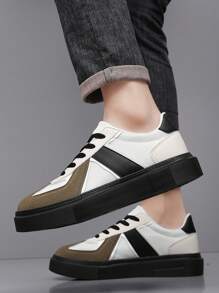 Men's Casual Low-Top Flat Bottom Sneakers, Fashion Non-Slip Casual Shoes, Comfortable, Versatile, Outdoor Skate Shoes, Suitable For Daily Activities, Various Festivals, And Gift Giving - Beige - View 6