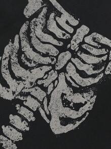 Tiny Spark Camiseta de manga corta de cuello redondo casual con estampado de esqueleto para hombres, versátil para el verano