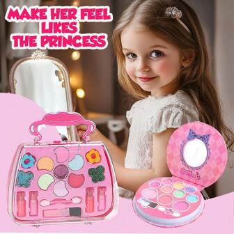 儿童公主化妆角色扮演玩具、可洗便携手提包玩具、舞蹈表演角色扮演派对礼物（内部物品颜色随机）