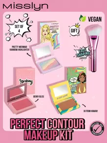 Misslyn MISSLYN- Prefect Contour Makeup Kit, PRETTY MERMAID RAINBOW HIGHLIGHTER, Shimmer, Pigment Rich & Silky Formula, Natural Glow, Illuminator Highlighter, Lightweight, Beach Please! BRONZING & CONTOUR POWDER, Bronzer, Matte Bronzer, Pigmented Soft Powdery Texture, With Mirror, Blush Powder, Blush, 1pc Blush Palette, Matte Blush, Color Fantasy Blush, Makeup Brush, Long Lasting Colour Saturation