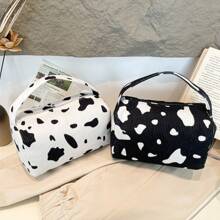 1 pieza Bolsa de almacenamiento grande con capacidad, de tela de terciopelo, con estampado floral simple y lindo, para niñas, bolso de estudiante, bolsa de cosméticos, estuche de maquillaje