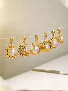 1PC Stainless Steel Fashion Casting Can Rotate Faux Pearl Pendant Gold Plated DIY Necklace Pendant Accessories Fashion Accessories