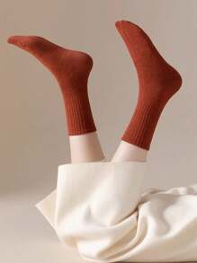 1 paire/5 paires/8 paires Chaussettes mi-mollet douces et confortables simples et décontractées pour femmes, pour le printemps et l'automne, convenant pour le yoga et les sports de plein air
