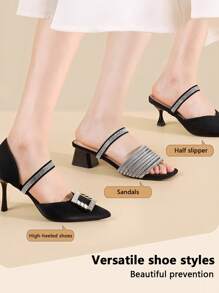 鞋跟防滑贴纸配件，适用于乐福鞋、平底鞋、高跟鞋、船鞋，弹性水钻鞋带，凉鞋配件，女士高跟鞋，黑色浅口鞋 - 彩色 - 查看 10