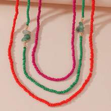 3pcs Multi-Layer Rice Pearl Long Necklace For Women, Suitable For Daily Wear