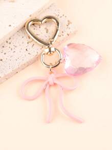 1 pièce Porte-clés style coréen femme avec nœud papillon, pendentif cœur transparent, tour de cou minimaliste pour téléphone, accessoire de sac, cadeau pour meilleure amie