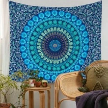 Hippie Bohemian Peacock Mandala Tapestry Wall Hanging Bedding - Blue Mandala - View 2