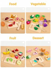 Wooden Play Food Sets For Kids Kitchen Toddlers Wood Toys Cutting Fruit Pretend Food Play Kitchen Accessories Set For Boys And Girls