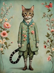 JOZYSH 1 Stück ungerahmtes 30x40cm/11,8x15,7 Zoll 11CT/14CT bedrucktes Kreuzstich DIY Set, Katze und Blumen, entspannendes DIY Kreuzstich Stickerei Set für erwachsene Anfänger, inklusive bedruckter Leinwand, Nadel, Faden, Zeichnungen und Anleitung. Geschenk für Freunde, handgefertigte Kunstwerke für Wand, Zuhause, Büro Dekoration