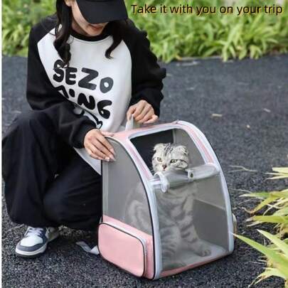 Pet Outing Breathable Cat & Dog Backpack, Ventilated Design Safety Leash Buckle Support Foldable, Large Capacity Backpack, Suitable For Small & Medium Pets (Under 15lbs) Cat Carrier Cat Backpack Bike Trailer