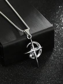 1 件欧美时尚万圣节新月星星吊坠项链，男女不锈钢珠链，极简奢华小众吊坠锁骨链，家庭节日生日礼物 - 彩色 - 查看 4