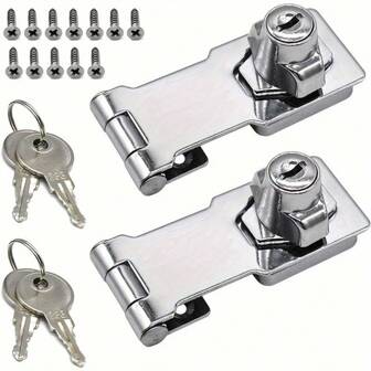 1 Set Of Heavy Duty Stainless Steel 2-In-1 Locks With Plates - Keyed Entry For Desks, File Cabinets, Closets | 90 Degree Buckle Lock With Keys Included - Ideal For Home, Office And Hotel Security