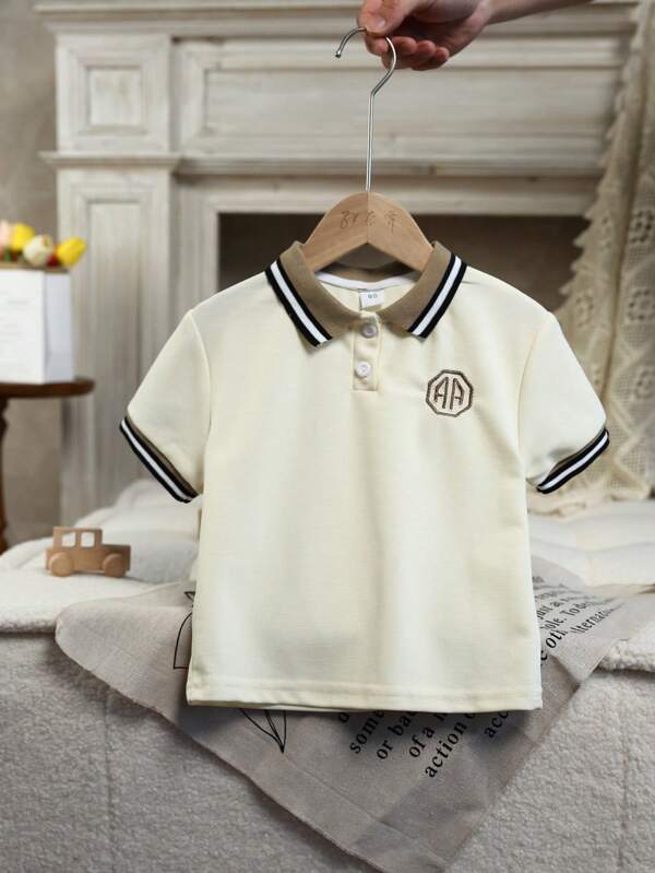 1 pezzo Polo bianca a maniche corte per ragazzo, t-shirt casual estiva da gentiluomo