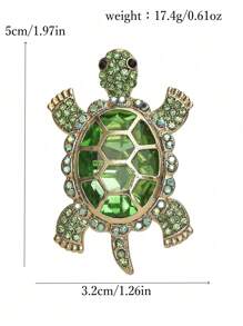 1pc Luxurious Green Rhinestone & Crystal Turtle Shaped Brooch Pin For Men And Women In Daily Wear - Yellow Gold - View 14