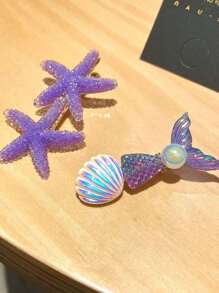 5pcs/Set Cute Pastel Starfish Hair Clips Set, Shell Mermaid Side Bangs Hairpins, High-End Feeling Hair Clips, Adorable Sweet Ocean Theme Girl Hair Accessories