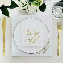 20pcs/Set, Gold Foiled Diamond Paper Napkins,Unfolding 10*10Inch Cocktail Party Napkins, 3-Ply Hot Stamping Mr&Mrs Disposable Paper Towels For Wedding Party, Celebrations,Proposal Party,Wedding Decor In Event & Party Supplies - Gold - View 4