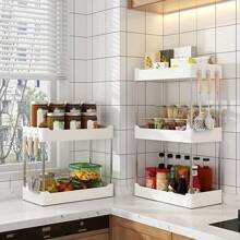 1 Pieza Organizador De Especias De Cocina Multifuncional Estante De Almacenamiento De Condimentos De Mostrador, Colgador De Utensilios De Cocina De Cuchara De Esquina De Pared - Negro - Ver 6