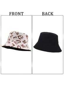 1 pieza Sombrero de cubo con estampado de letras y geométrico, estilo casual bohemio y callejero, en poliéster, con protección contra el viento y los rayos UV, para uso decorativo, sombrero de sol para actividades al aire libre como pesca, senderismo, primavera/verano, unisex