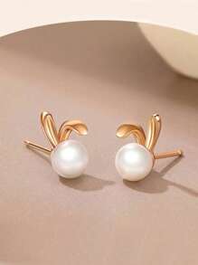 2 Pieces Of Simple Personalized Cute Playful Rabbit Faux Pearl Earrings Earrings Stud Female