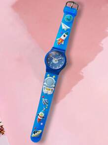 1pc/Set Astronaut Pattern Macaron Color Series Children's Watch, Colorful Plastic Strap Boys Girls Student Watch Suitable For Birthday Gift, Halloween Gift, Year-End Promotion, Singles Day - Blue - View 2