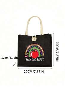 1 pièce Sac à main en lin imprimé floral avec lettrage enseignant, cadeau pour enseignants, sac cadeau à motif lune et étoile, sac de courses portable et pliable, sac de rangement léger, sac de courses simple, sac de rangement pour infirmière, médecin, enseignant, cadeau pour mère, maquillage de voyage personnel, sac de courses, grand espace de rangement, toujours les meilleurs cadeaux de la Saint-Valentin