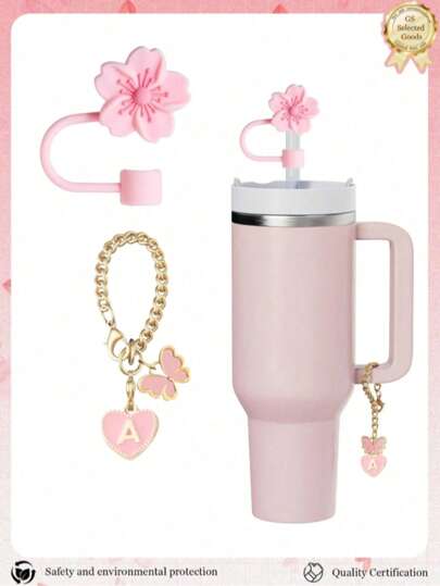 ชุด 2 ชิ้น อุปกรณ์ประกอบด้วย ป้ายชื่อถ้วยสีชมพู ฝาปิดหลอดดูดดอกฮิบิสกัสซิลิโคน หลอดดูดขนาดเส้นผ่านศูนย์กลาง 1 ซม. ที่ใช้ซ้ำได้ ตกแต่งลายตัวอักษร/ผีเสื้อ เหมาะสำหรับถ้วยแก้วแบบมินิมัลสมัยใหม่