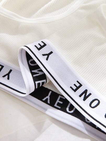 3SETS Ladies Verleidelijke Openwork French BH Ondergoed Suit, Com Tafel Wireless, Letter Printed Sling Tube Top Beautiful Back, Chest Pad Wrapped, Sports Suit. view 6