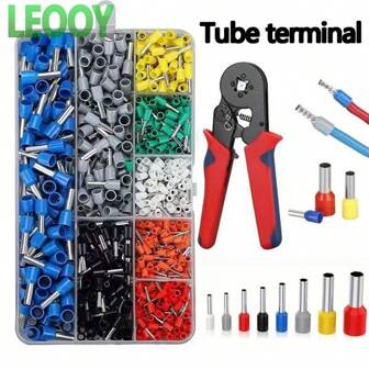 leooy 450-1800 st Rörtyp Crimpterminaler, Flera Crimpterminaler Tång Sortiment Set, Kopparrör+PVC flamskyddande hölje, Trådanslutningsterminaler, Högprecisionspresstång i legerat stål HSC8 6-4A/6A, 0,25-10mm223-7AWG hårdvaruverktyg