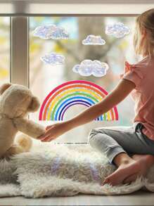 1pc Rainbow & Cloud Pattern Sunlight Reflective Static Cling Glass Sticker, Vinyl Decal For Home Decoration, Rama Decorative Sticker
