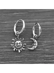 复古波西米亚风格太阳月亮笑脸吊坠耳环，独特的女士派对珠宝