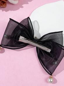 1 件女士时尚精致休闲春夏网状蝴蝶结珍珠配饰发夹，适合通勤、聚会、生日派对、观光、摄影和任何场合，送给好朋友的绝佳礼物 - 彩色 - 查看 8