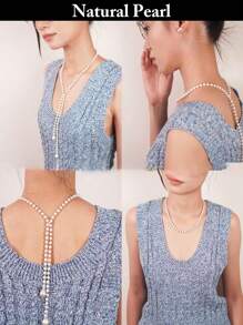 1pc Fashionable Long Faux Pearl Necklace, White & Gray Natural Freshwater Pearl Necklace, Stylish & Versatile For Daily Wear, Holiday Gift - White - View 5