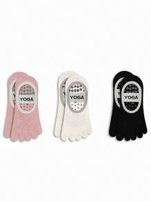 1/2/3 pares de calcetines de barco de yoga de unicolor para mujer, calcetines profesionales de cinco dedos que absorben la humedad y antideslizantes para pilates, calcetines de otoño